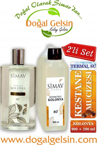 SİMAV Kestane Özlü ve Termal Sulu Kolonya 2’li Set 900ml + Cam 200ml