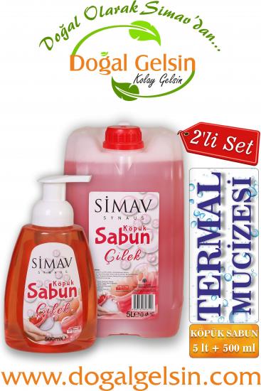 SİMAV Termal Sulu Çilek Özlü Köpük Sabun Seti 2’li - 5 Lt + 500 ml