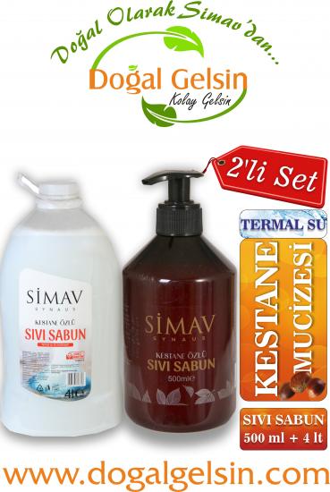 SİMAV Kestane Özlü ve Termal Sulu Sıvı Sabun 2’li Set - 4 Lt + 500 ml